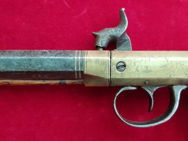A rare primitive side hammer single shot percussion pistol by B. FOWLER JNR. HARTFORD. CONN.Ref 1527